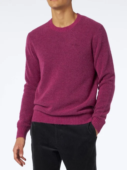 Maglia da uomo fucsia in lana stretch con ricamo St. Barth