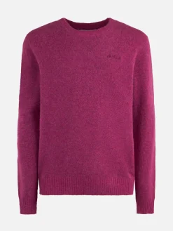 Maglia da uomo fucsia in lana stretch con ricamo St. Barth