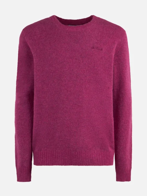Maglia da uomo fucsia in lana stretch con ricamo St. Barth