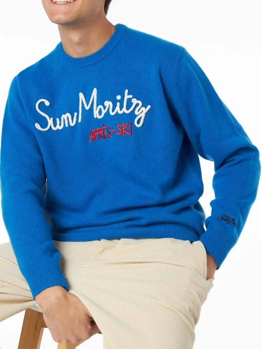Maglia da uomo girocollo con ricamo Sun Moritz Après Ski