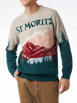 Maglia da uomo girocollo in donegal con stampa jacquard cartolina St. Moritz