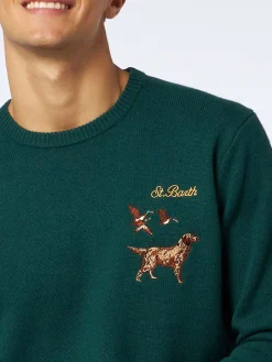 Maglia da uomo girocollo con ricamo St. Barth Country Club e cane
