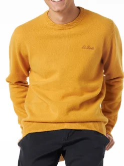 Maglia da uomo girocollo giallo ocra con ricamo St. Barth