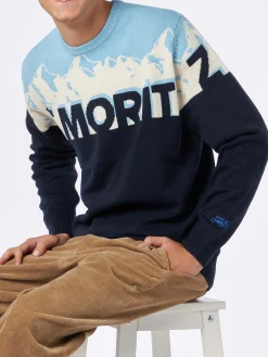 Maglia da uomo girocollo con stampa jacquard cartolina St. Moritz