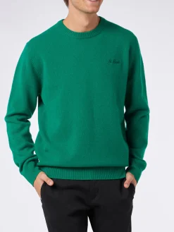 Maglia da uomo girocollo verde con ricamo St. Barth