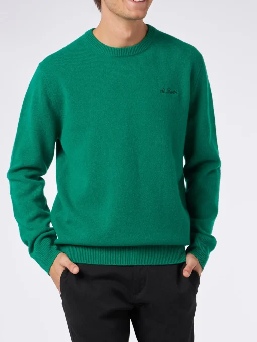 Maglia da uomo girocollo verde con ricamo St. Barth
