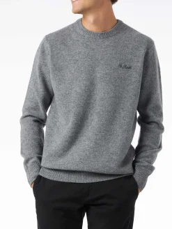 Maglia da uomo girocollo grigia con ricamo St. Barth