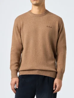 Maglia da uomo girocollo beige con ricamo St. Barth