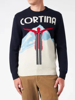Maglia da uomo girocollo con stampa jacquard cartolina Cortina