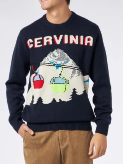 Maglia da uomo girocollo con stampa jacquard cartolina di Cervinia