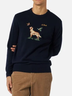 Maglia da uomo girocollo in donegal con stampa jacquard puntatore inglese