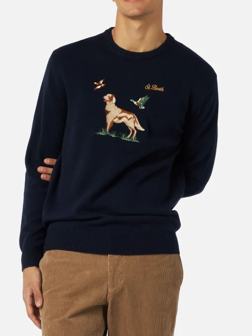 Maglia da uomo girocollo in donegal con stampa jacquard puntatore inglese