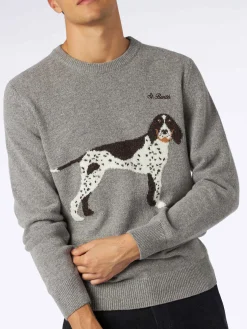 Maglia da uomo girocollo in donegal con stampa jacquard cani country