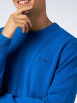Maglia da uomo girocollo bluette con ricamo St. Barth