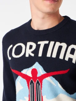 Maglia da uomo girocollo con stampa jacquard cartolina Cortina