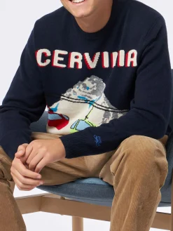 Maglia da uomo girocollo con stampa jacquard cartolina di Cervinia