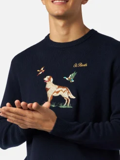 Maglia da uomo girocollo in donegal con stampa jacquard puntatore inglese