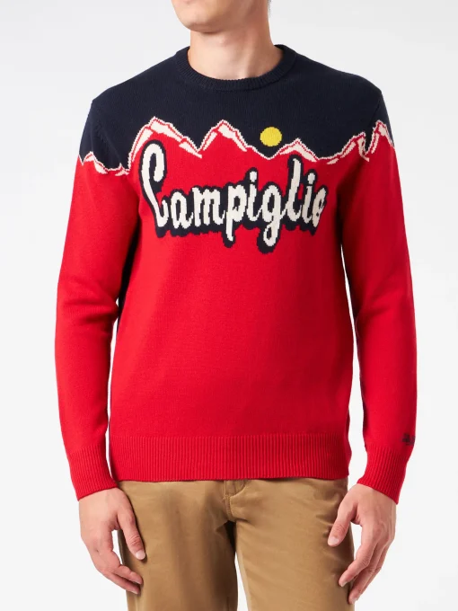 Maglia da uomo girocollo con stampa jacquard Campiglio