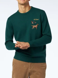Maglia da uomo girocollo con ricamo St. Barth Country Club e cane