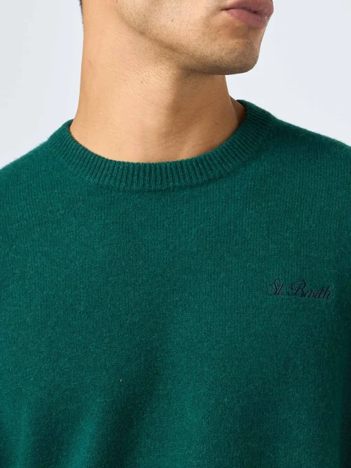 Maglia da uomo girocollo verde con ricamo St. Barth