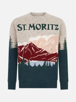Maglia da uomo girocollo in donegal con stampa jacquard cartolina St. Moritz