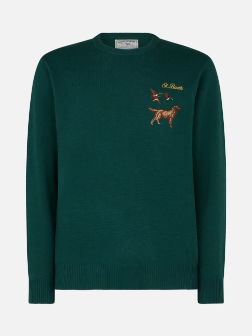 Maglia da uomo girocollo con ricamo St. Barth Country Club e cane