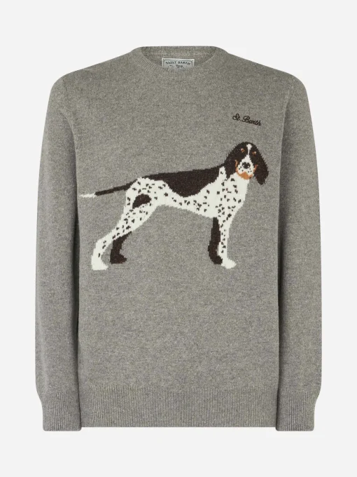 Maglia da uomo girocollo in donegal con stampa jacquard cani country