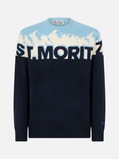 Maglia da uomo girocollo con stampa jacquard cartolina St. Moritz