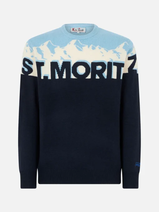 Maglia da uomo girocollo con stampa jacquard cartolina St. Moritz