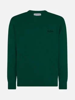 Maglia da uomo girocollo verde con ricamo St. Barth