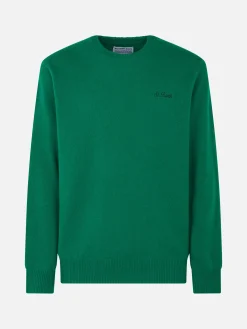 Maglia da uomo girocollo verde con ricamo St. Barth