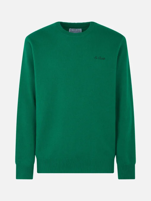 Maglia da uomo girocollo verde con ricamo St. Barth