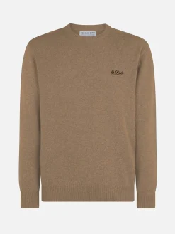 Maglia da uomo girocollo beige con ricamo St. Barth
