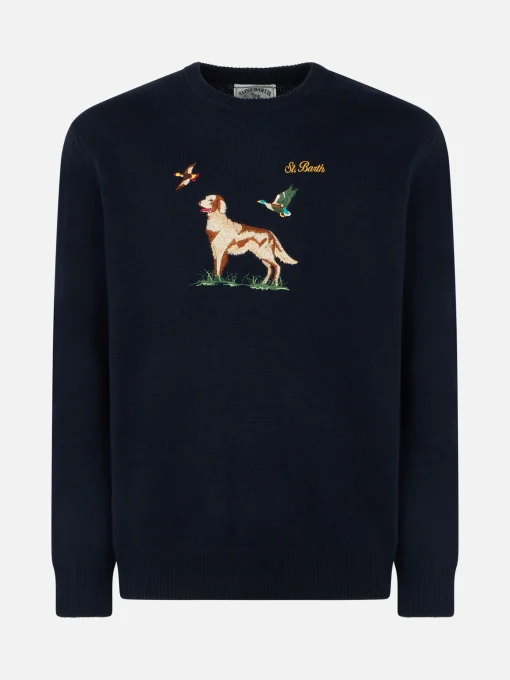 Maglia da uomo girocollo in donegal con stampa jacquard puntatore inglese
