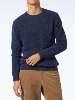 Maglia da uomo in lana stretch blu navy con ricamo St. Barth