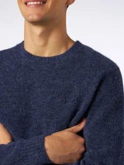 Maglia da uomo in lana stretch blu navy con ricamo St. Barth