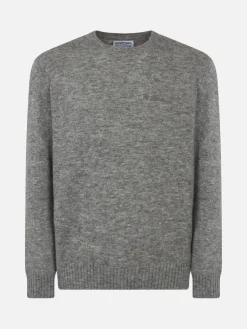 Maglia da uomo in lana stretch grigio mélange con ricamo St. Barth