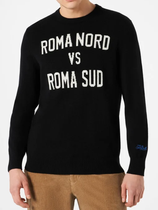 Maglia da uomo nera stampa Roma Nord vs Roma Sud