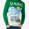 Maglia da uomo verde con stampa cartoline di St.Moritz