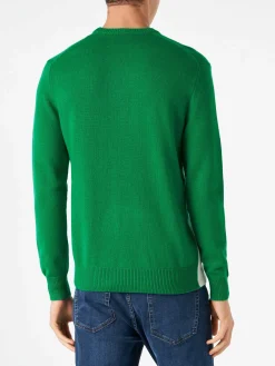 Maglia da uomo verde con stampa cartoline di St.Moritz