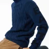 Maglia da uomo vintage blu intrecciata a collo alto pesante