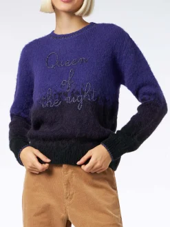Maglia morbida da donna girocollo con ricamo Queen of the Night