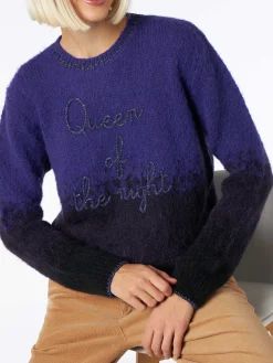 Maglia morbida da donna girocollo con ricamo Queen of the Night