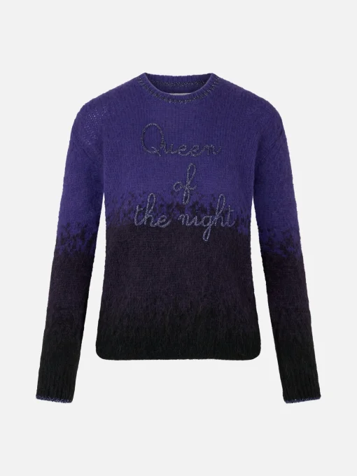 Maglia morbida da donna girocollo con ricamo Queen of the Night