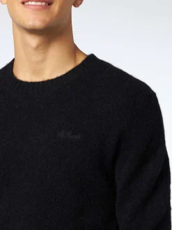 Maglia nera da uomo in lana stretch con ricamo St. Barth
