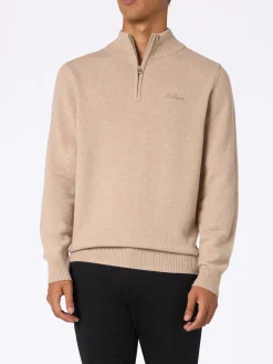 Maglione beige in lambswool con cerniera a un quarto da uomo Jermyn