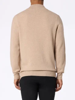 Maglione beige in lambswool con cerniera a un quarto da uomo Jermyn
