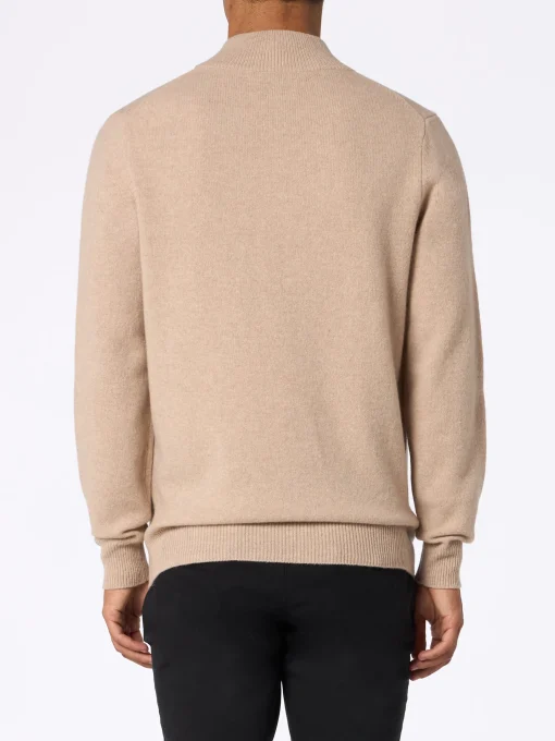 Maglione beige in lambswool con cerniera a un quarto da uomo Jermyn