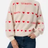 Maglione bianco da donna a coste Danya con stampa a cuore