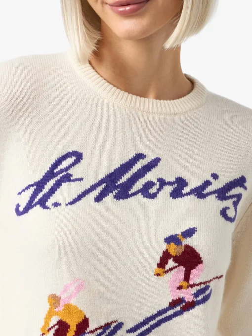 Maglione bianco da donna New Queen jacquard print St. Moriz ski girls | ST. MORITZ TOP OF THE WORLD SPECIAL EDITION
